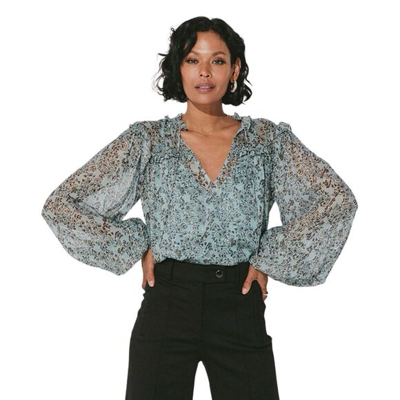 NWT Cleobella Loretta Iris Floral Print Chiffon Puff Sleeve Blouse - Picture 1 of 9